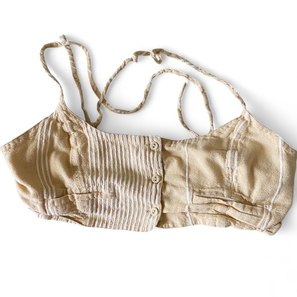 Free People Striped Buttoned Cropped Tank  Medium
